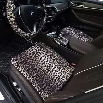 

Summer Icksilk Leopard Car Seat Cushion Crystal Diamond Front Back Seats Protector Headrest Waist Support Pillows For Grils .