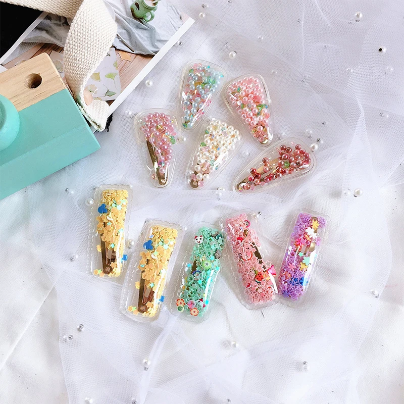 New Fashion Cute Hair Clip Bobby Pins Kids Girl Hairpin Accessories for Children Transparent Pearl Sequins Baby Girl Stream Clip