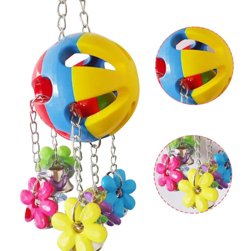 Parrot Bird Pet Swing Bell Hanging Chew Colorful Ball Flower Cage