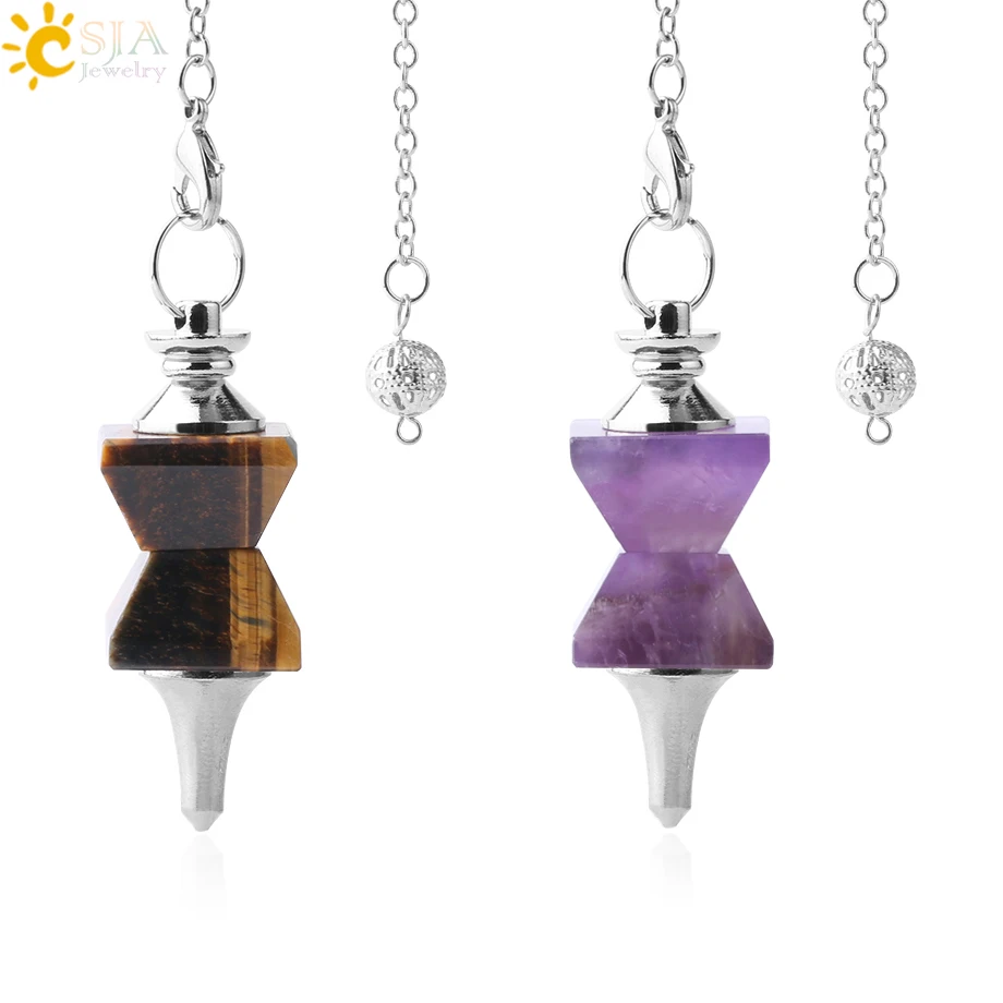 

CSJA Natural Stone Swing Dowsing Pendulum Funnel Shaped Symmetry Splice Pyramid Healing Pendant Wicca Pendule for Women Men F763