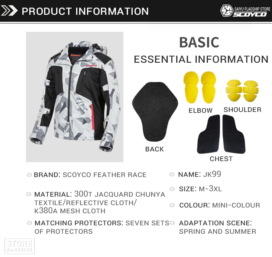 SCOYCO Motorcycle Jacket Summer Breathable Moto Jacket Motocross Hooded Jacket Protective Gear Men Motorcycle Protection Armor