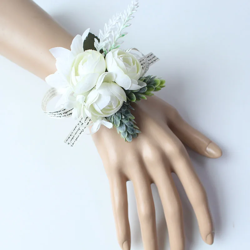 silk corsages boutonnieres white wedding marriage roses artificial (11)