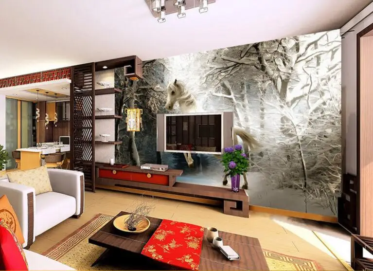 paisagem do inverno cavalo correndo tv fundo estéreo tapety