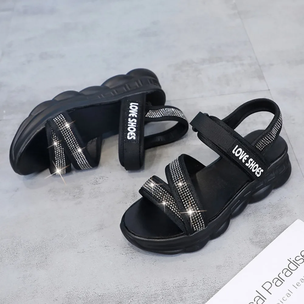 2019 Women's pine high heel sandals fabric casual open toe sandals crystal ladies sandals letters thick gladiator sandals 40J2 (17)