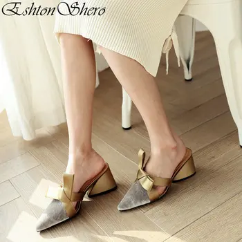

EshtonShero Summer Women's Shoes Woman Pumps Fashion Med Heels Pointed Toe Basic Butterfly-Knot Ladies Wedding Shoes Size 3-8