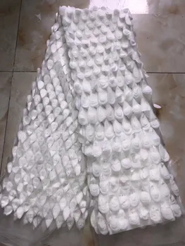 

Big strong diamond gold beige African French lace and tulle fabric with 3D Appliques stone 5 yards YZ0082.