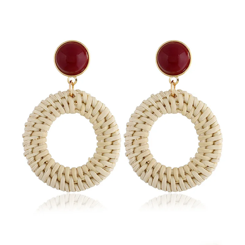 

New Korean Handmade Bamboo Straw Braid Bohemia Earrings for Women Drop Dangle Earrings Multiple Rattan Vine Knit Pendientes