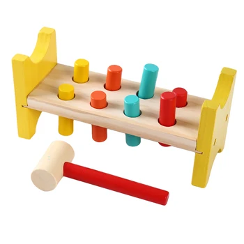 

Wood Hammer Toy Montessori Materials Early Learning Hamster Game Pounding Bench Knocking Piling Table Wooden Educational Toys