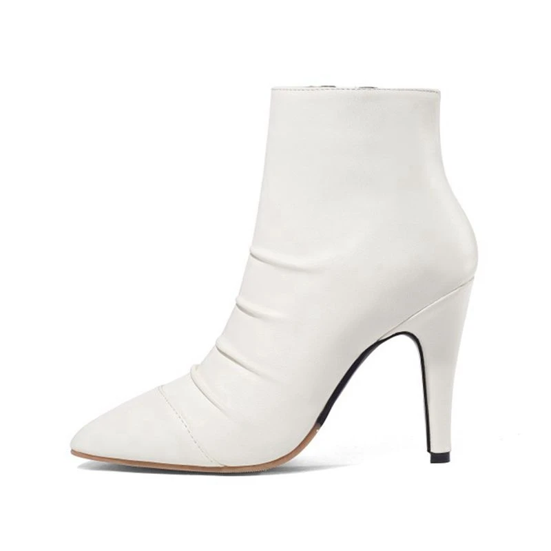 Осенне-зимние теплые ботинки большие и маленькие размеры 28-52, женские пикантные ботильоны на высоком каблуке с острым носком на молнии, модная свадебная обувь женская обувь, Y79 - Цвет: Белый