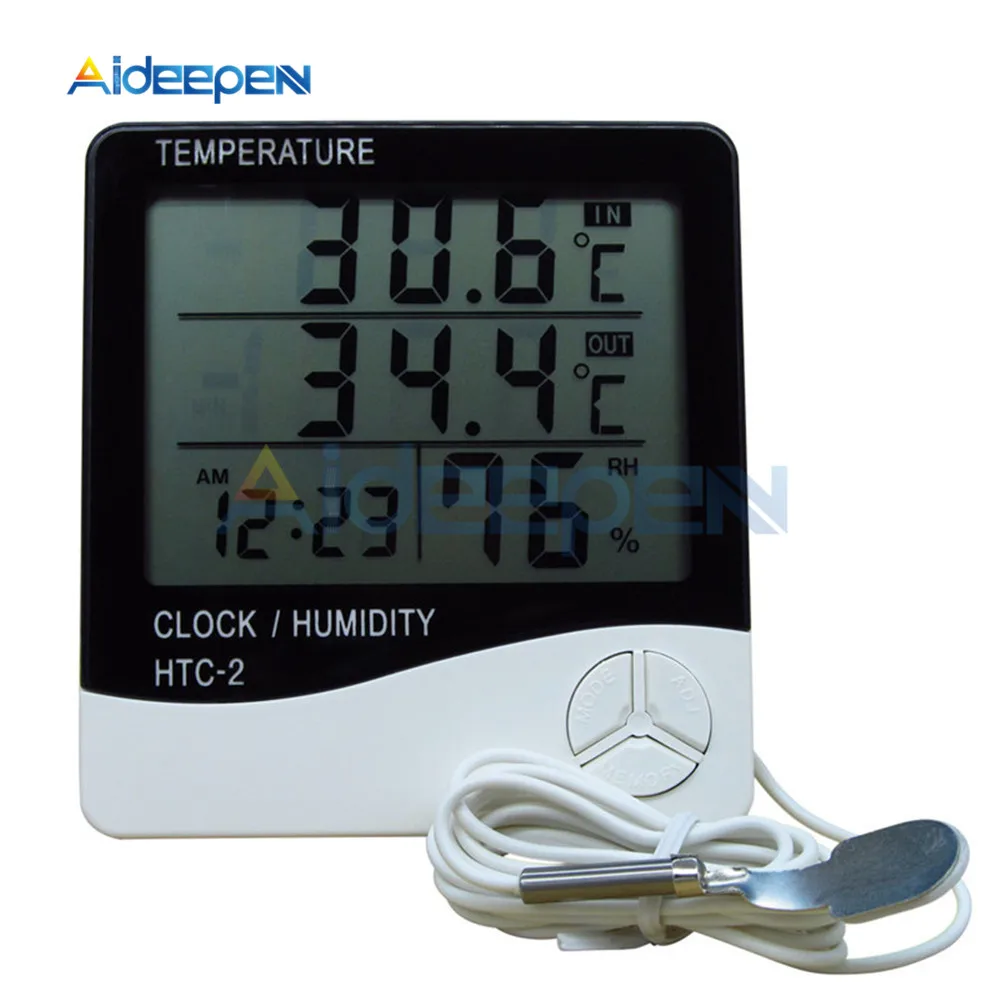 ЖК-дисплей Электронный цифровой измеритель температуры и влажности монитор Крытый Открытый термометр гигрометр метеостанция часы HTC-2