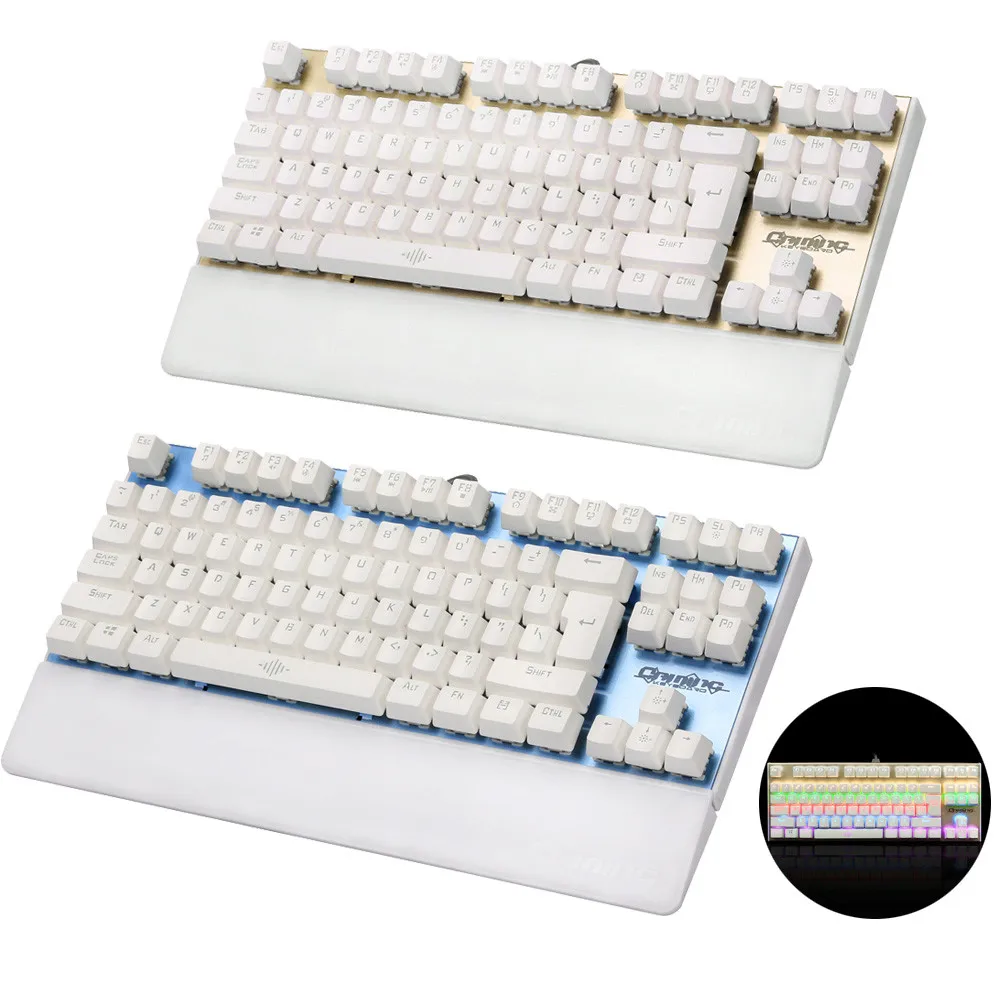 

8 LED Modes Backlight Computer Gaming Keyboard Teclado USB Wired 87 Blue Switch Keys Game Keyboard for PC Desktop Laptop #A
