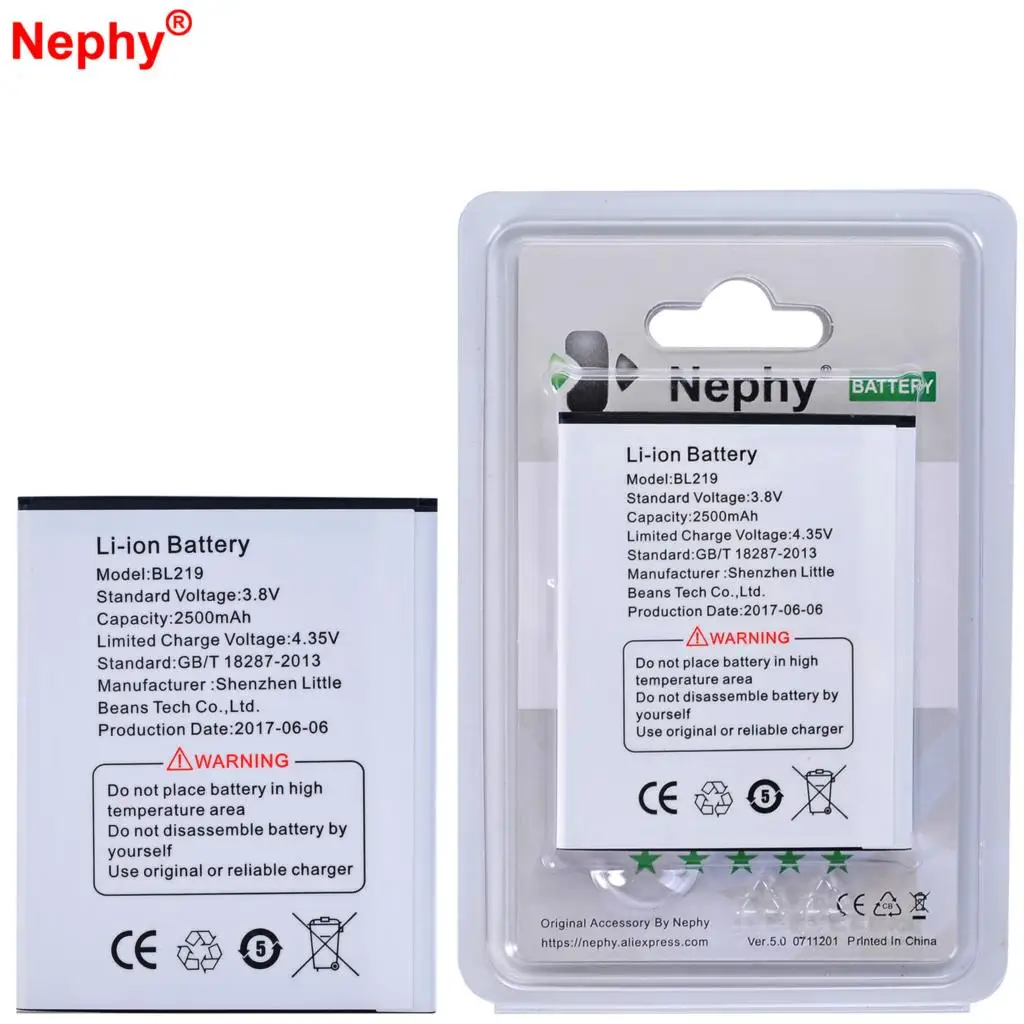 Оригинальный аккумулятор Nephy 2500 мАч BL219 для Lenovo A880 S856 A889 A890E S810T A916 A816