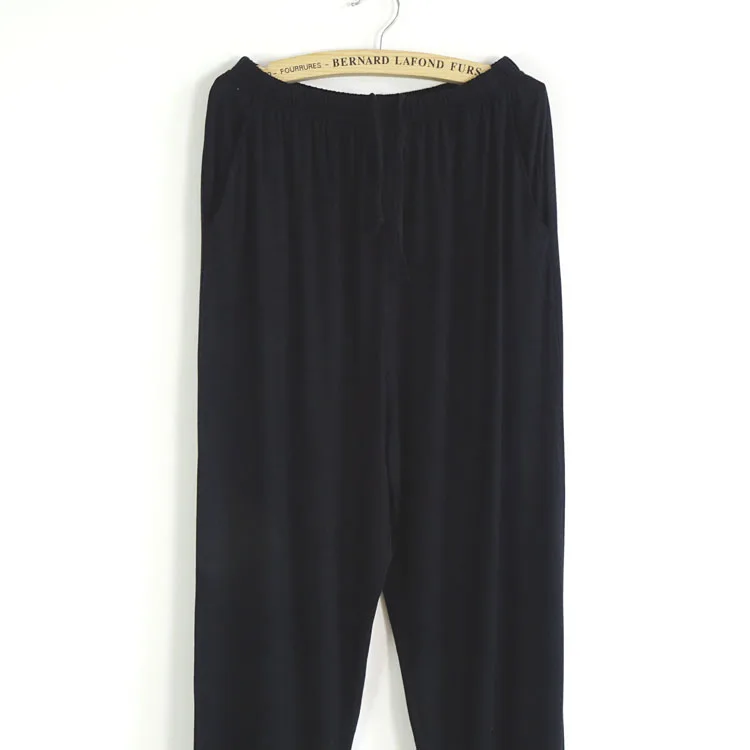 Брюки пижамы мужские осенние штаны из бамбукового волокна Модальные однотонные тонкие повседневные штаны Свободные Мужские штаны для сна гостиная сон - Цвет: Черный