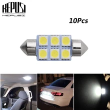 Buy 10pcs C5W Dome Festoon 5050 SMD 6 LED 36mm Car Auto Interior Door Lamp License Plate Light Bulb DC 12V White Car Styling Free Shipping