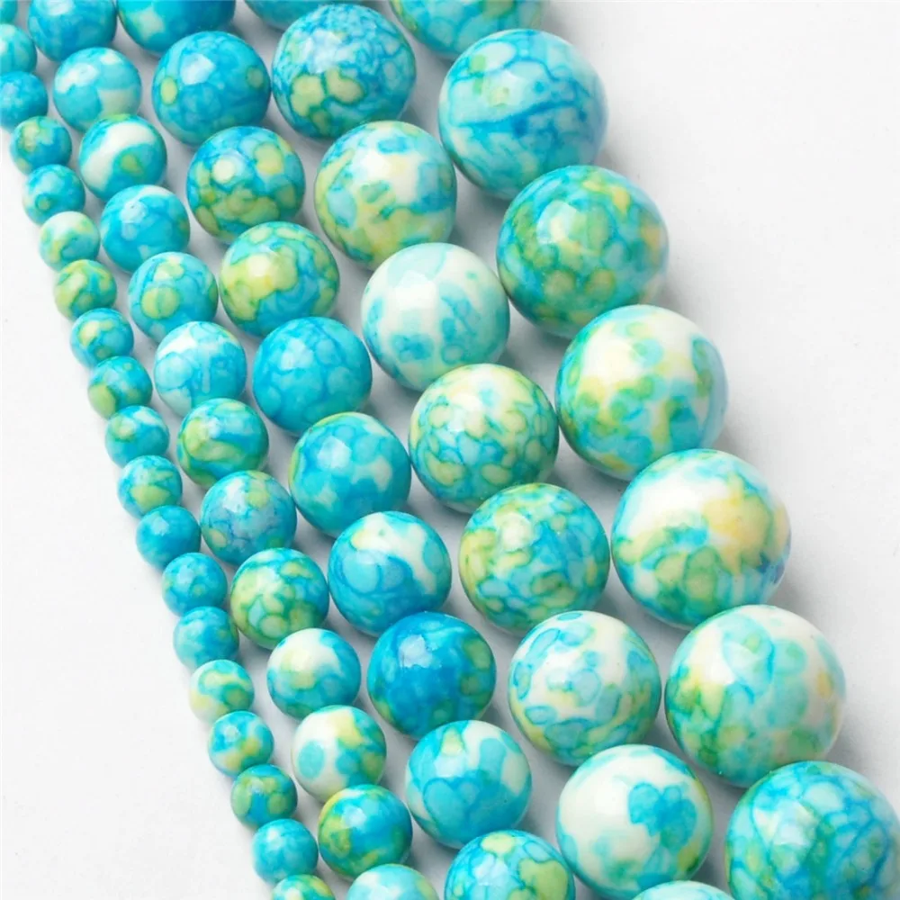 LNRRABC 4MM 6MM 8MM 10MM 12MM Bulk Natural Sky Blue Rainbow Stones Round Spacer Loose Beads For Necklace Bracelet Charms Jewelry | Украшения