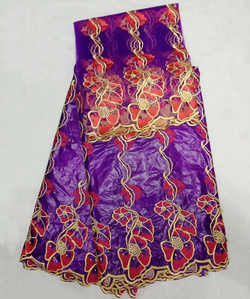 

r 5+2yards/set beautiful embroidered African bazin riche lace fabric with beads in purple for party dress BZL18