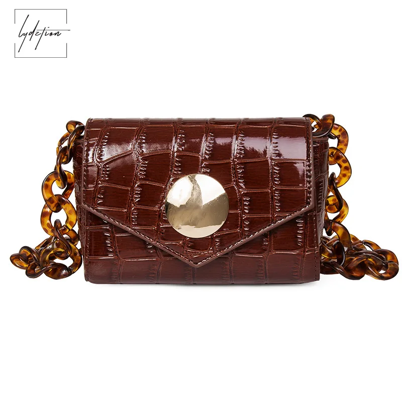 

Lydztion Brown Coffee Bag 2018 New Retro European Stone Pattern Women Lady Bag Acrylic Plastic Chain Day Clutches Messenger Bags