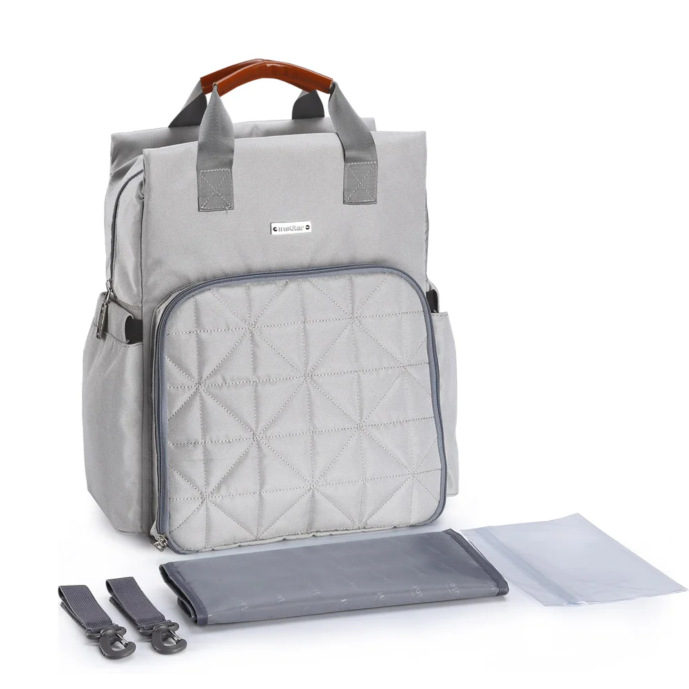 Insular модная сумка для подгузников для мам, Большая вместительная сумка для детских колясок, рюкзак для путешествий, дизайнерская сумка для ухода за ребенком - Цвет: Light Grey