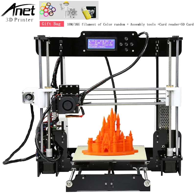 

Anet A8 Auto level & Normal 3D Printer 0.4mm Nozzle Reprap i3 Aluminium Alloy Hotbed Pritner DIY Kit ABS PLA Filament 8G SD Card