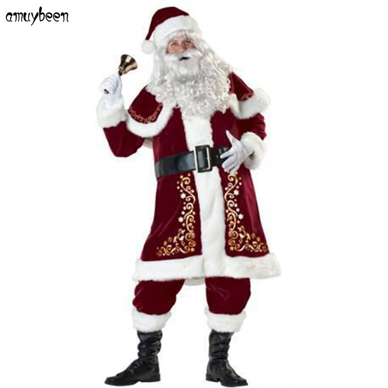 

Santa Claus Costume Christmas Adult for Men Red A Full Set Plus Size XXXL Cosplay Beard Belt Hat Santa Merry Christmas Costumes