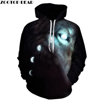 

Moon Eye Wolf 3D Sweatshirts Men/Women Hoodies With Hat Print Fashion Autumn Winter Loose Thin Hooded Hoody Tops
