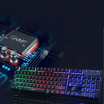 

EPULA 2019 Office Game Keyboard Colorful LED Illuminated Backlit USB Wired PC Rainbow Gaming Keyboard Mouse Set
