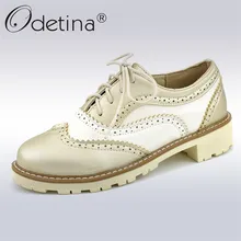 Odetina/Новые Модные женские седельные туфли на шнуровке черные и белые повседневные броги на плоской подошве в Кубинском стиле Туфли-оксфорды на шнуровке большой размер 43
