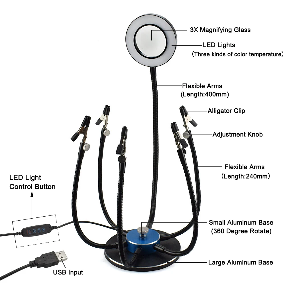 NEWACALOX паяльник держатель светодиодные фонари USB 3X увеличительное стекло 6 шт. гибкий манипулятор паяльная станция третьей стороны