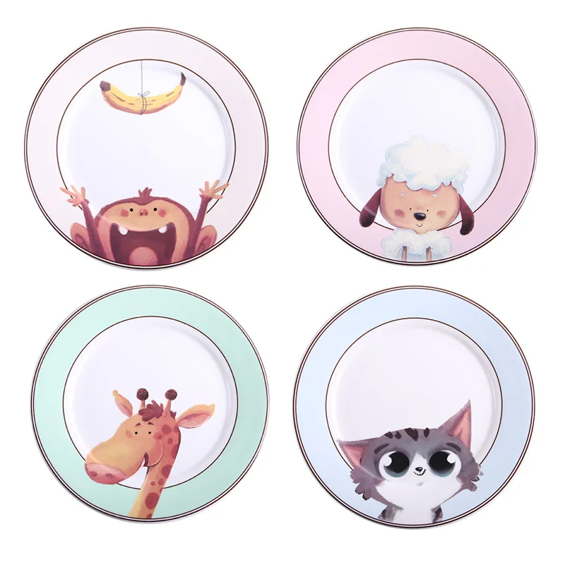 8 Inch Cartoon Round Ceramic Plate Children Porcelain Dinnerware Western Style Steak Fruit Dessert Nuts Tray Snack Dishes | Дом и сад