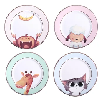 

8 Inch Cartoon Round Ceramic Plate Children Porcelain Dinnerware Western Style Steak Fruit Dessert Nuts Tray Snack Dishes Plate
