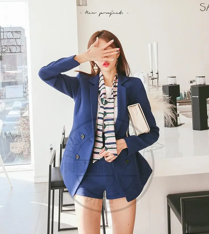 high quality Women Short Pant Suit Two Piece red black Blazer Set Pants Shorts Trouser Suit Casual Slim Women Blazer Suits
