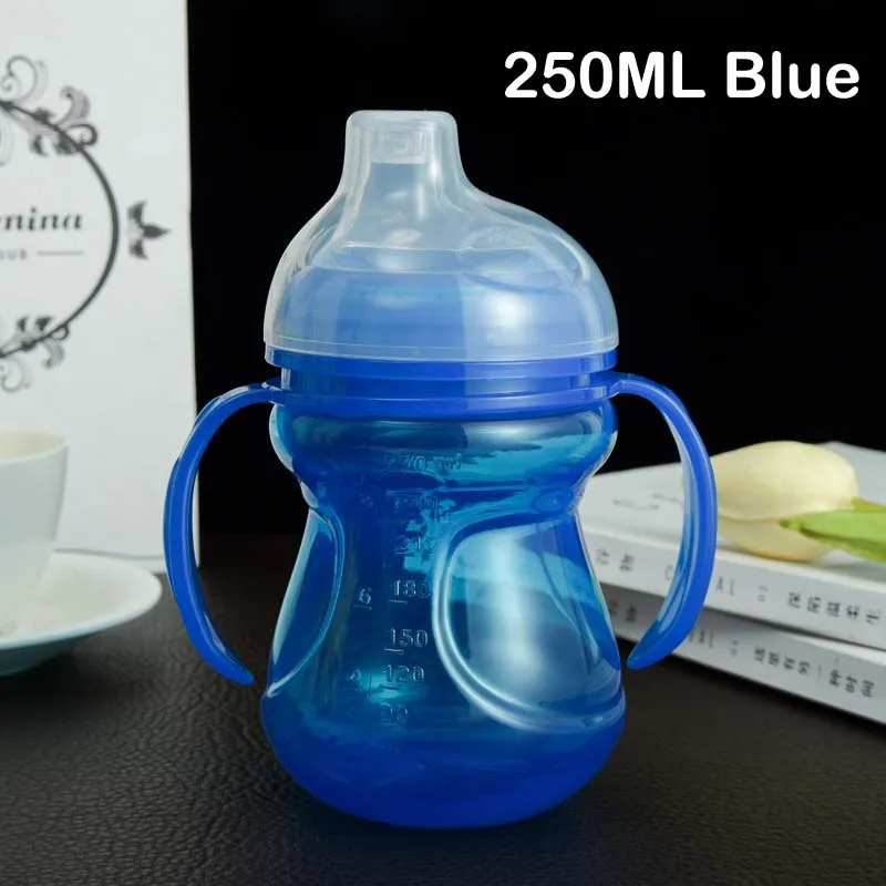 250ml Handle Blue 250/300 мл Сиппи чашка Duckbill бутылка герметичная безопасность Дети мягкий рот воды молоко обучения питьевой бутылки для кормления ребенка - Цвет: 250ml Handle Blue