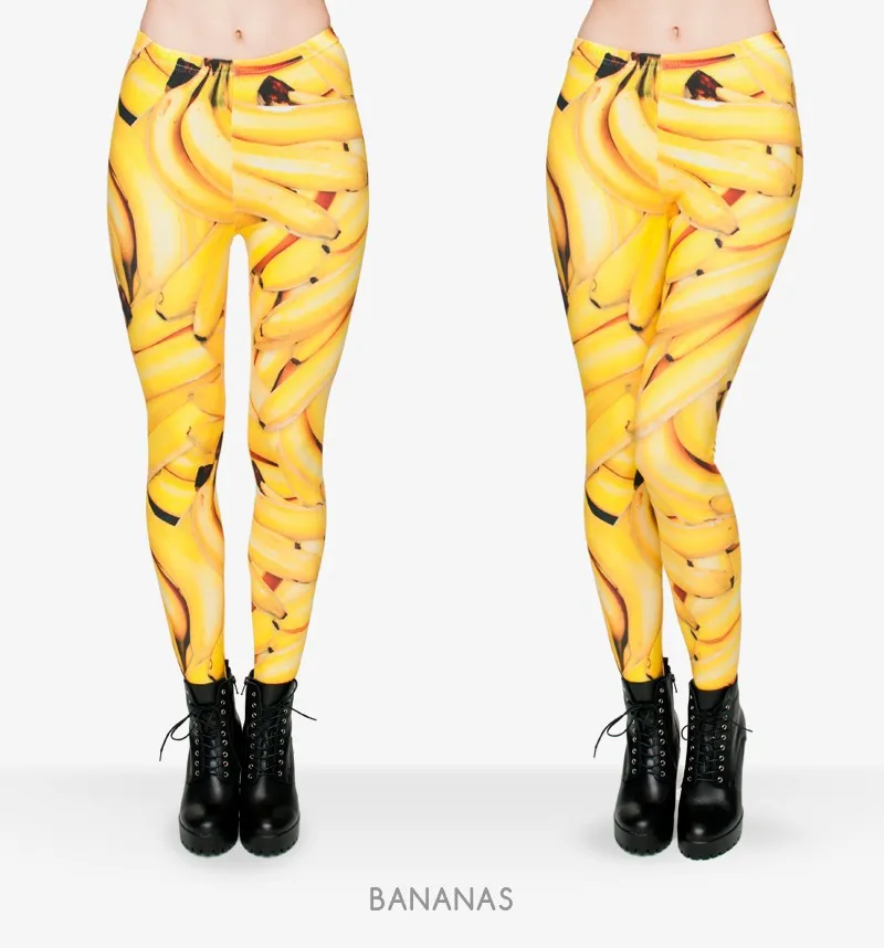 Женские забавные леггинсы с изображением фруктов с 3D принтом банана, желтые леггинсы с изображением фруктов