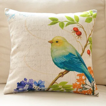 

Custom Made Cushion Cover Pillow Case Seat Lumbar Envelop for Sofa Linen Cotton 45 x 45cm 55 x 55cm Blue Bird on Tree Leaf