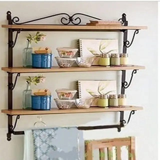 Tres soporte de pared de hierro de montaje en pared de baño estante