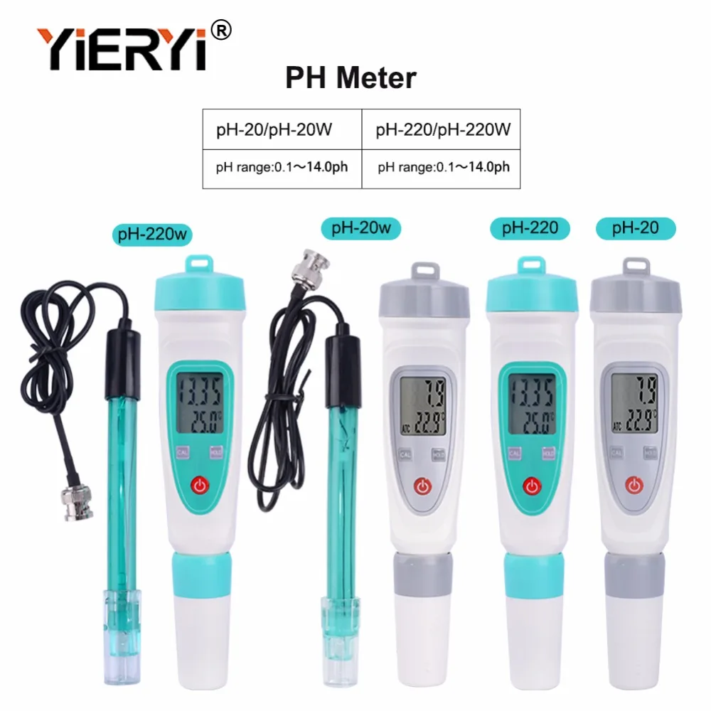 Yieryi ph метр ph-20/ph-220/ph-20w/ph-220w ph тестер Портативный 0-14 pH Ручка Тип прецизионный инструмент с 3 шт. ph буфера мощности