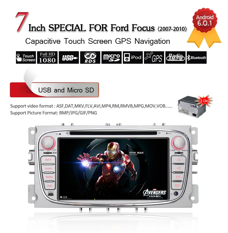 Excellent 7 Inch HD Android 8.1 Car Stereo Radio GPS Navigation Audio for Ford Focus / Mondeo / S-max / C-max / Galaxy With Canubus 5
