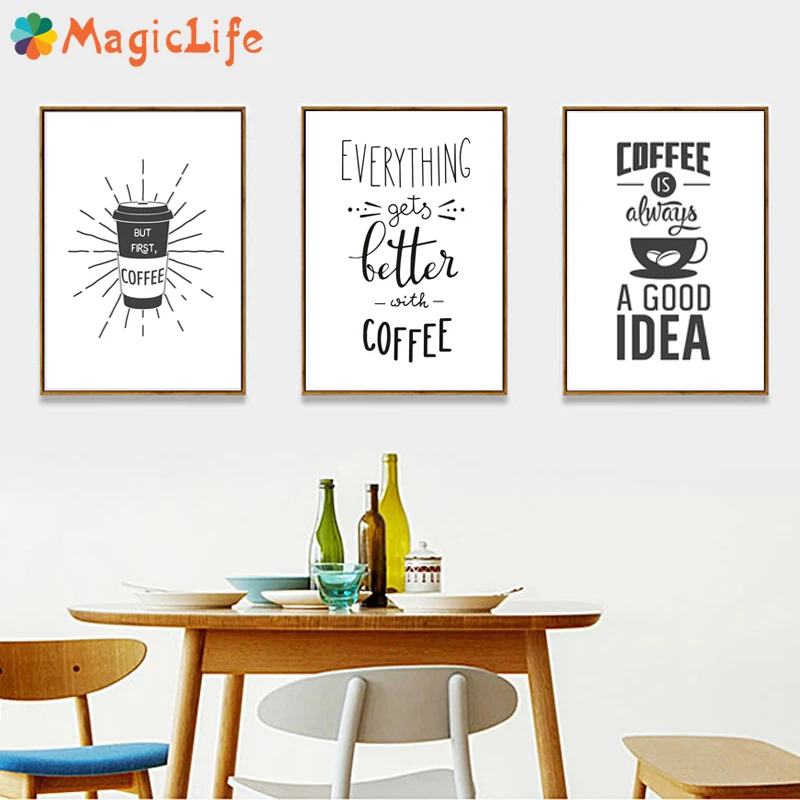 Coffee is Always a Good Idea Kitchen Wall Art Canvas Painting Nordic Black and White Poster for Home Decor Pictures Unframed