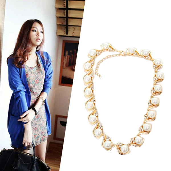 New Arrival Female Temperament Elegant Pearl Diamond Collar Bone Short Chain Necklace
