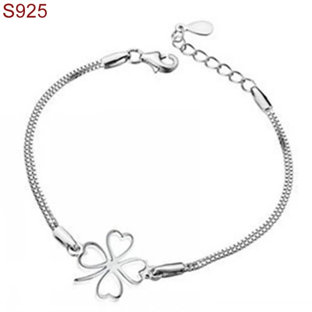 Genuine Real Pure Solid 925 Sterling Silver Bracelet Bangles Fine Genuine Real Pure Solid 925 Sterling Silver Bracelet Bangles Fine Jewelry For Women Hand Wristband Clover Fashion Female Charms In Chain Link Bracelets