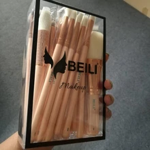 BEILI Pink 25 Pieces Natural goat hair Synthetic Wool fiber Powder Foundation Concealer Blusher Eye shadow Makeup Brush Set