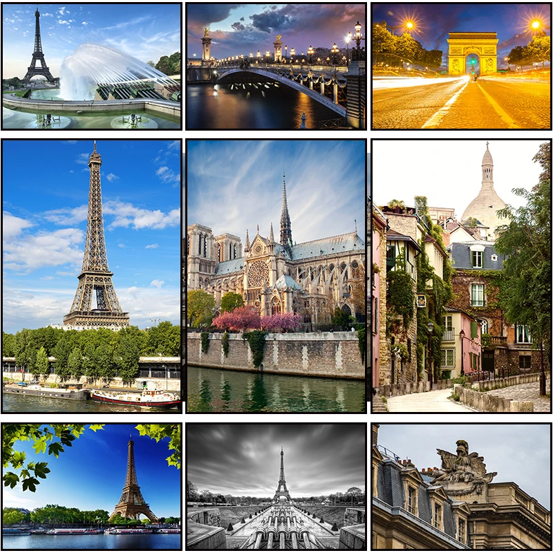 

Paris Scenery And Eiffel Tower Embroidery Painting Diamond Painting DIY Full Kit Rhinestone Round Diamond Needlework Wall Decor