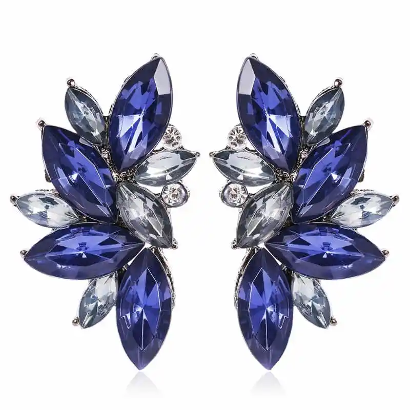 

Colorful Floral Leaf Shape Teardrop Design Crystal Earrings Women