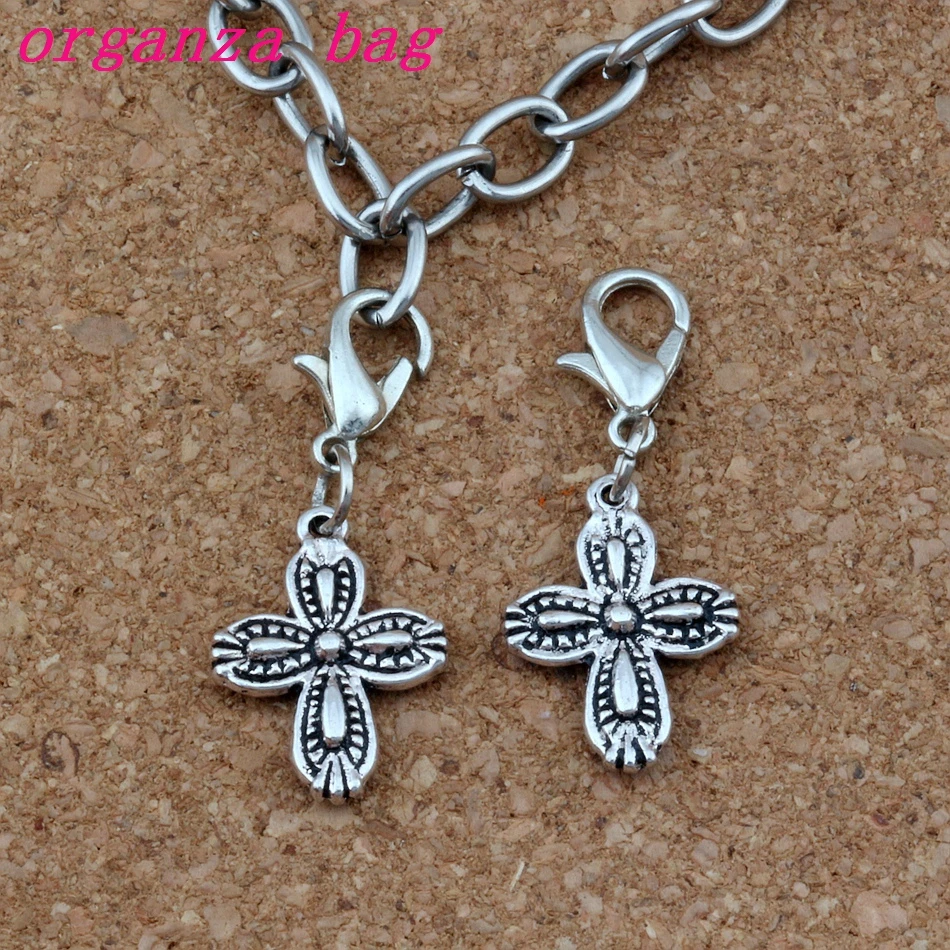 

100pcs/lot Dangle Antique Silver Cross flower Charm Big Hole Beads Fit European Charm Bracelet Jewelry 13x30mm A-273a