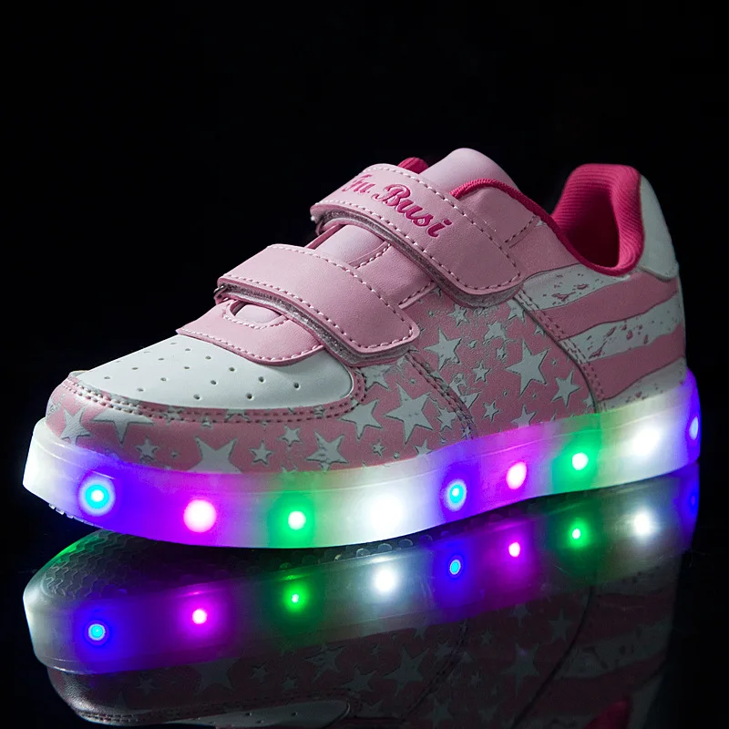 

New Spring and Autumn Children Sports Shoes Boys and Girls Led Star USB Rechargeable Shoes Luminous Children Shoes YXX