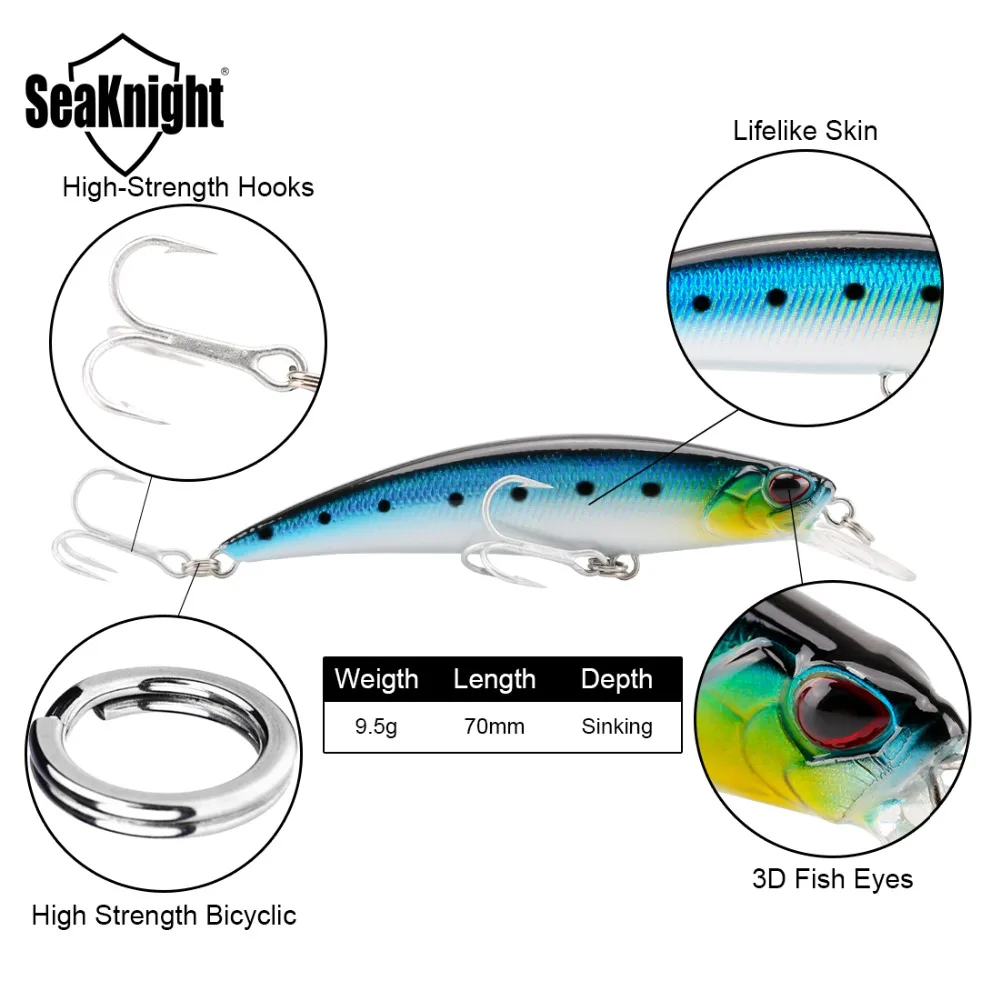 SeaKnight гольян SK040 оседающая на дно приманка 1 шт. 9,5 г 7 см 3 дюйма мини Гольян пластиковая жесткая рыболовная приманка 3D рыбные глаза VMC рыболовная приманка с крючками
