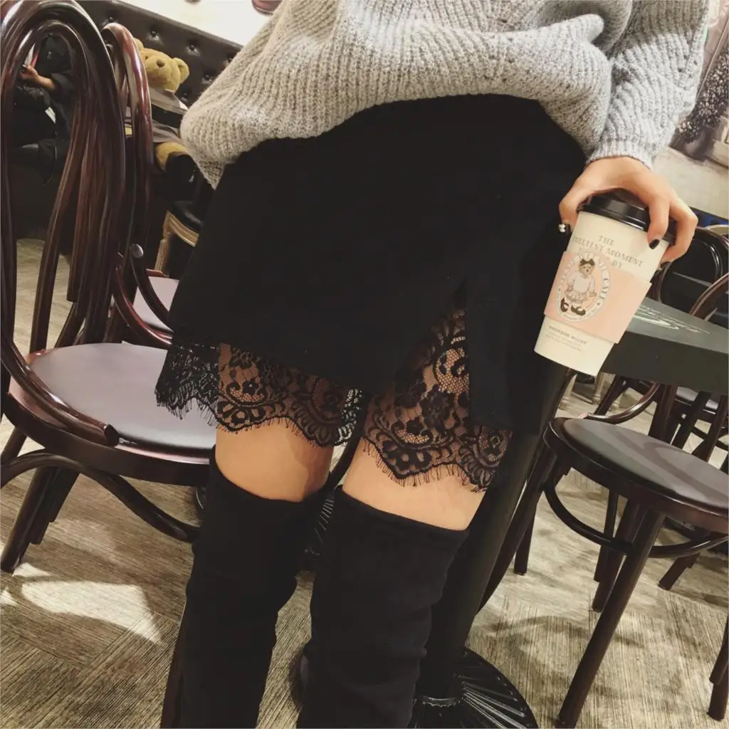 2018 winter fashion hot lace maternity belly skirts cute lace detail stretch a line mini skirts bottom for pregnant women