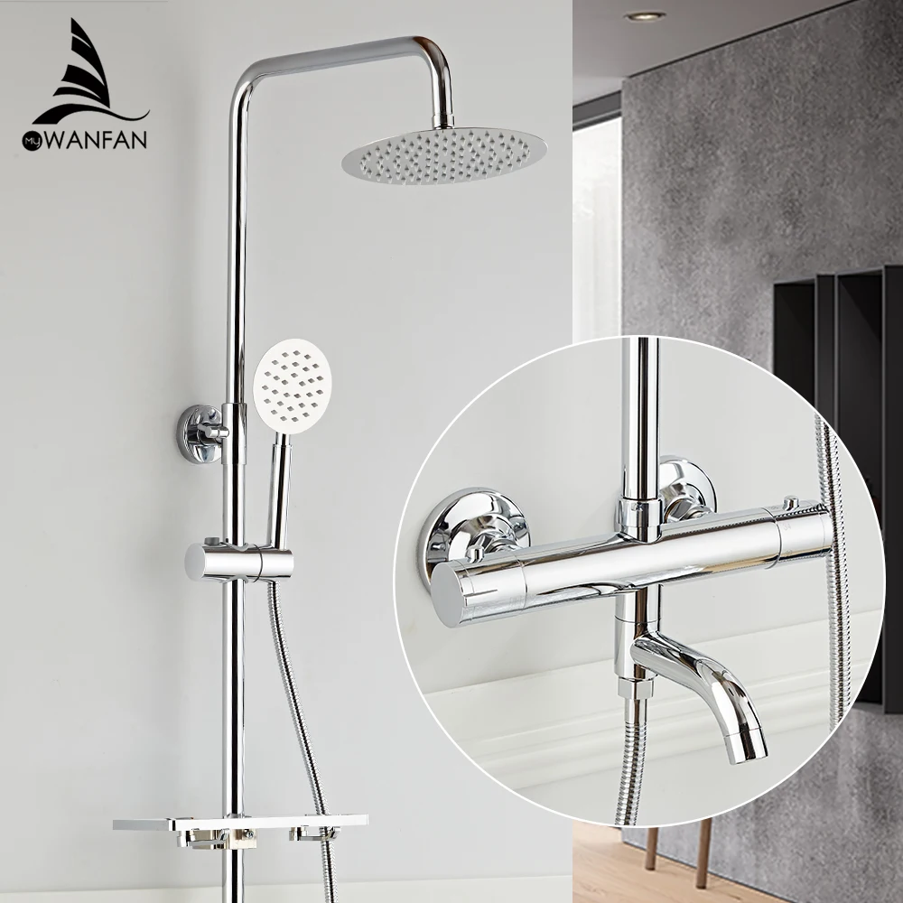 Shower Faucets Brass Chrome Thermostatic Bathroom Wall Bathtub