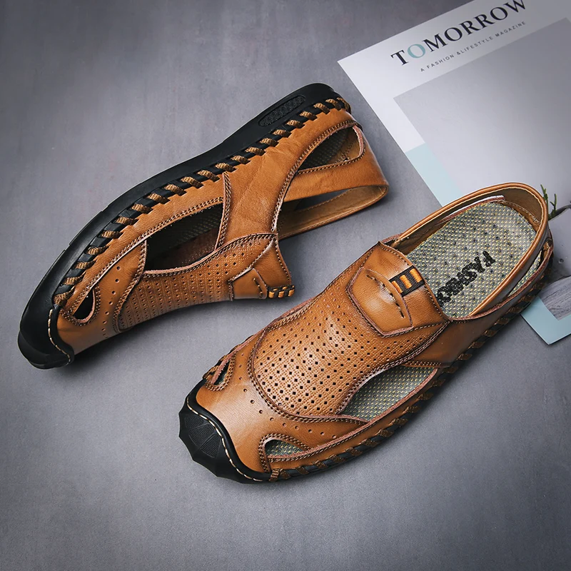 

TRAANO Men's Summer Sandals Genuine Leather Comfortable Slip-On Casual Sandals Fashion Men Slippers Zapatillas Size 38-46 CC-181