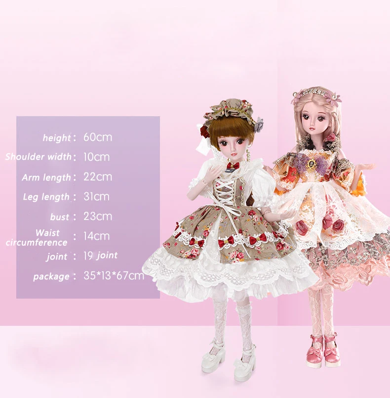 Bybrana Doll Dressing Joint 60cm bjd Girl Toy Simulation Wedding Princess Doll Gift Set